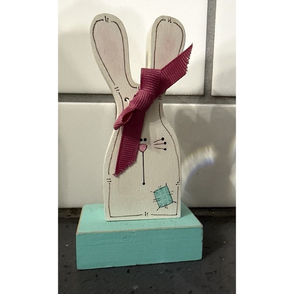 Wooden Ships Other - VTG Hand painted Wooden Rabbit/Bunny Figure Kitschy Cottage Core Country Figure